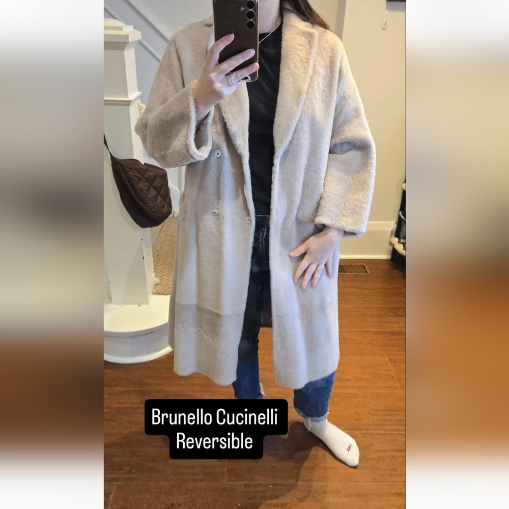 Brunello Cucinelli Reversible Shearling Coat | IT 38 | Italian Luxury | Taupe